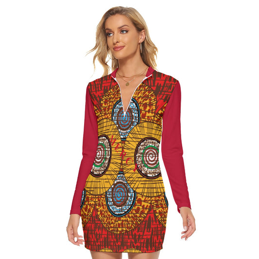 All-Over Print Women's Zip Front Tight Dress