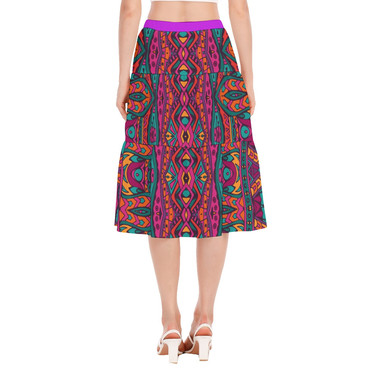 All-Over Print Women's Stitched Pleated Chiffon Skirt