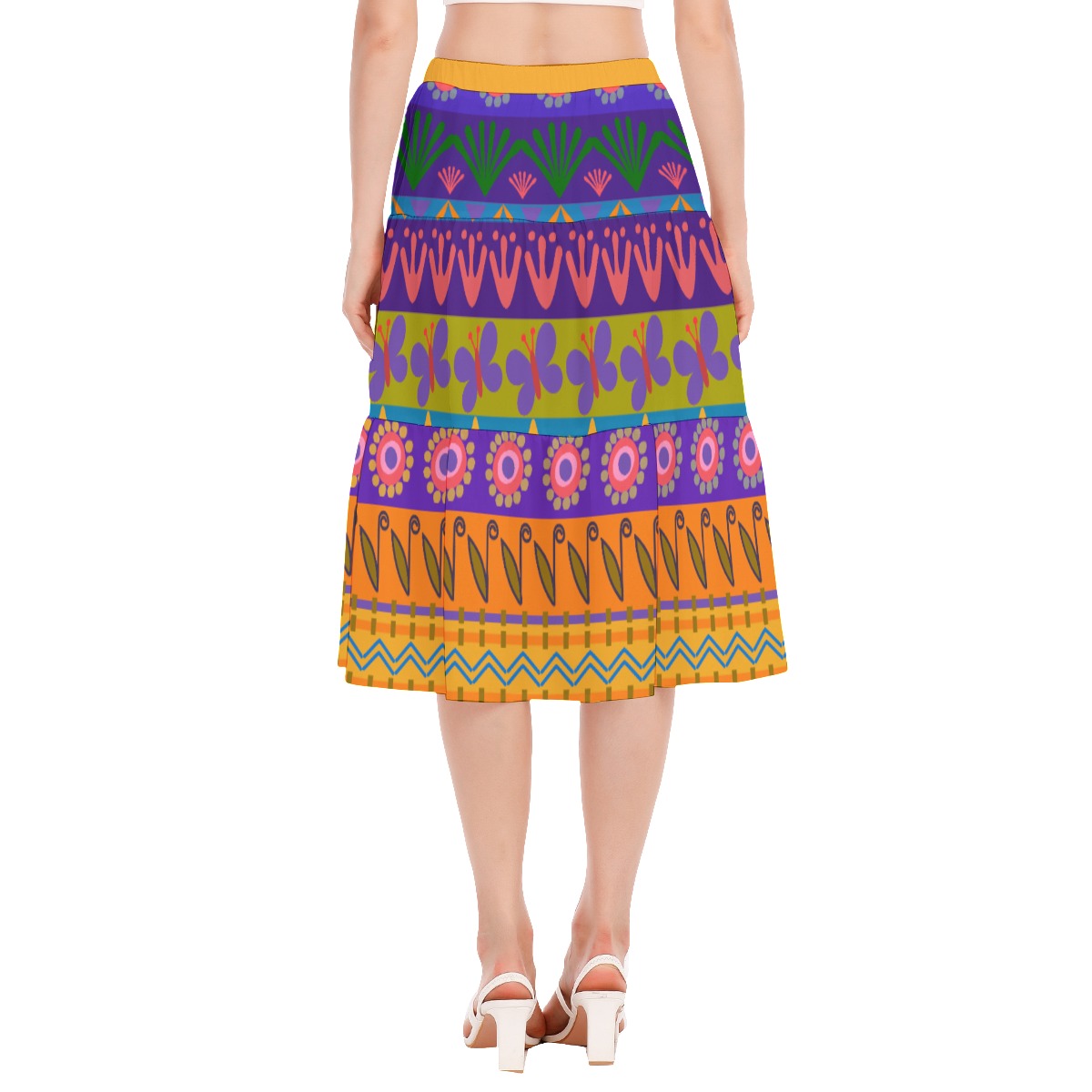 All-Over Print Women's Stitched Pleated Chiffon Skirt