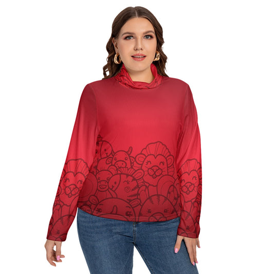 All-Over Print Women's Turtleneck T-shirt With Long Sleeve(Plus Size)