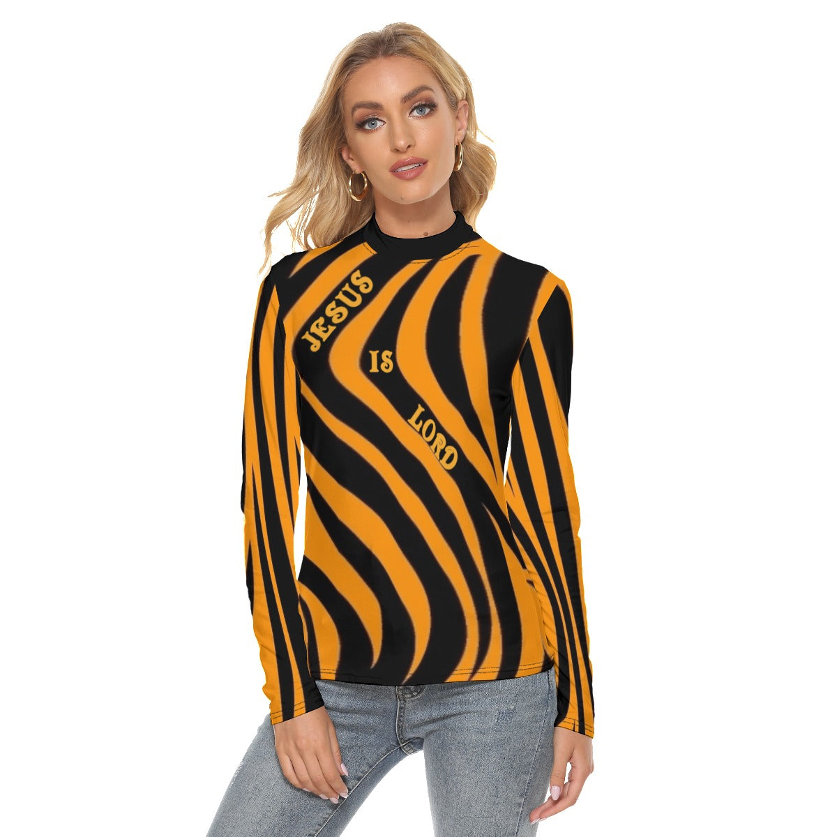 All Over Print Women's Stretchable Turtleneck Top