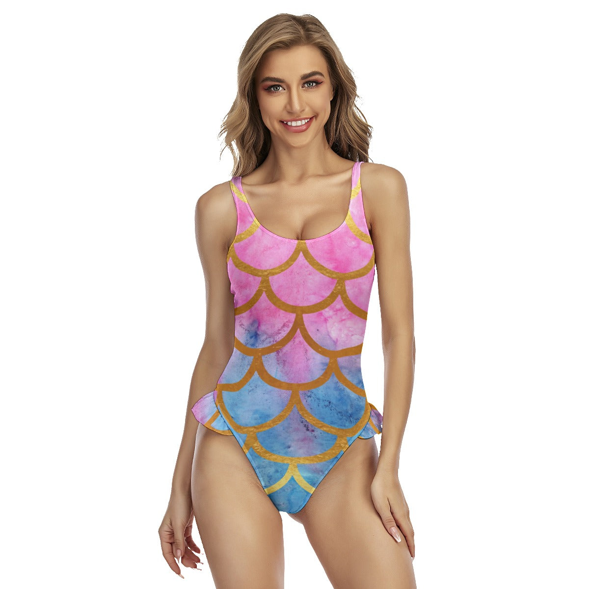 All-Over Print Women's One-piece Swimsuit With Ruffle Hem