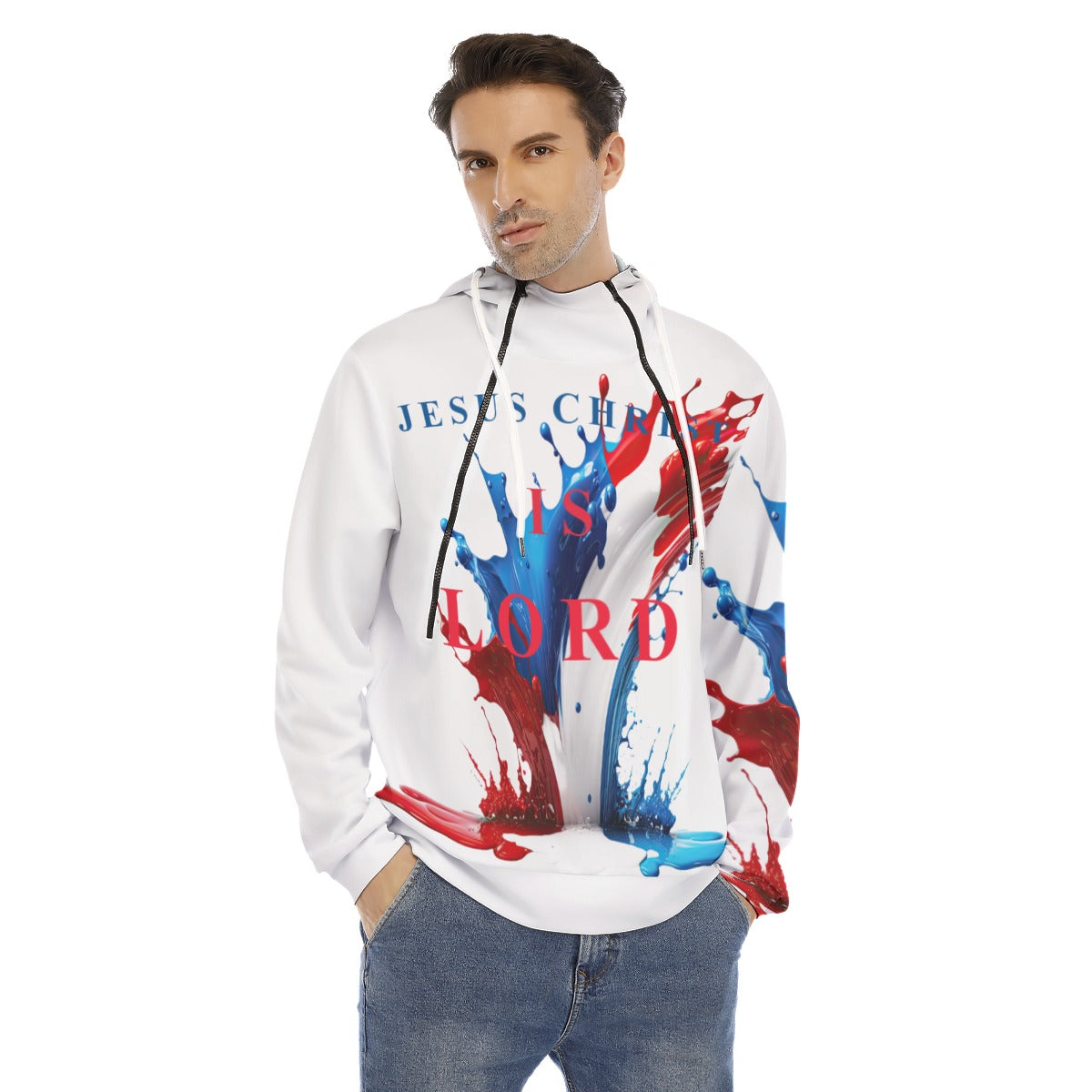 All-Over Print Men's Hoodie With Placket Double Zipper