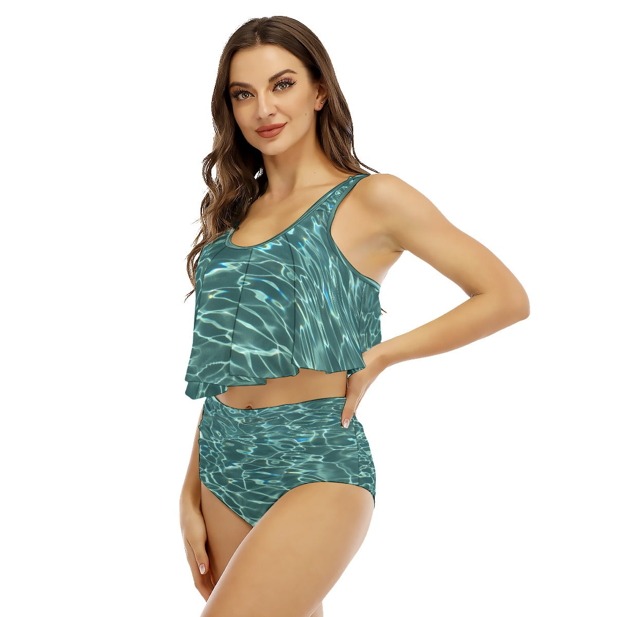 All-Over Print Women's Ruffled Vest Bikini Swimsuit