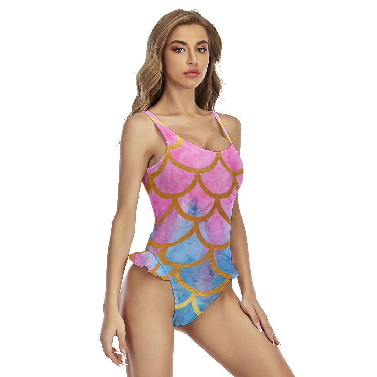 All-Over Print Women's One-piece Swimsuit With Ruffle Hem