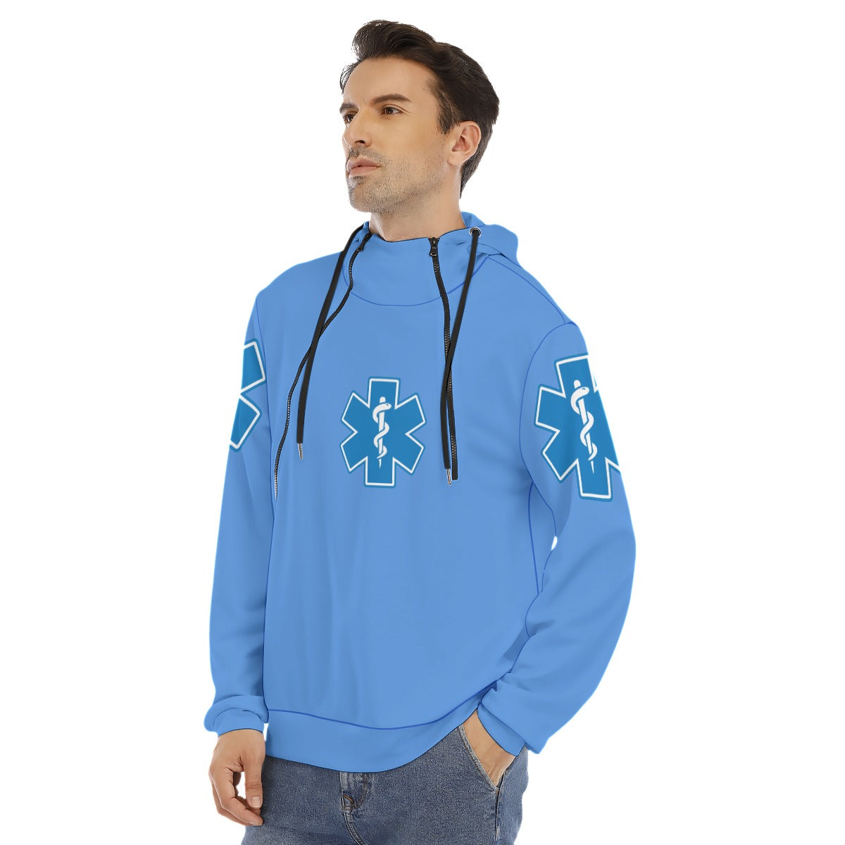 All-Over Print Men's Hoodie With Placket Double Zipper