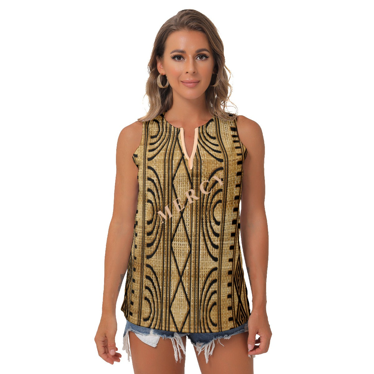 All-Over Print Women's Sleeveless V-Neck Top