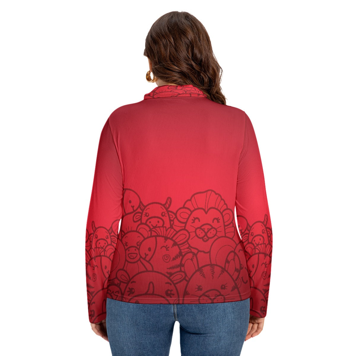 All-Over Print Women's Turtleneck T-shirt With Long Sleeve(Plus Size)