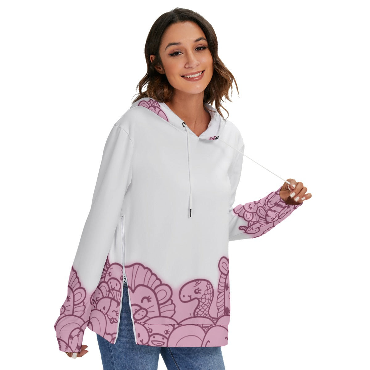 All-Over Print Women's Heavy Fleece Zip-on-the-Side Hoodie