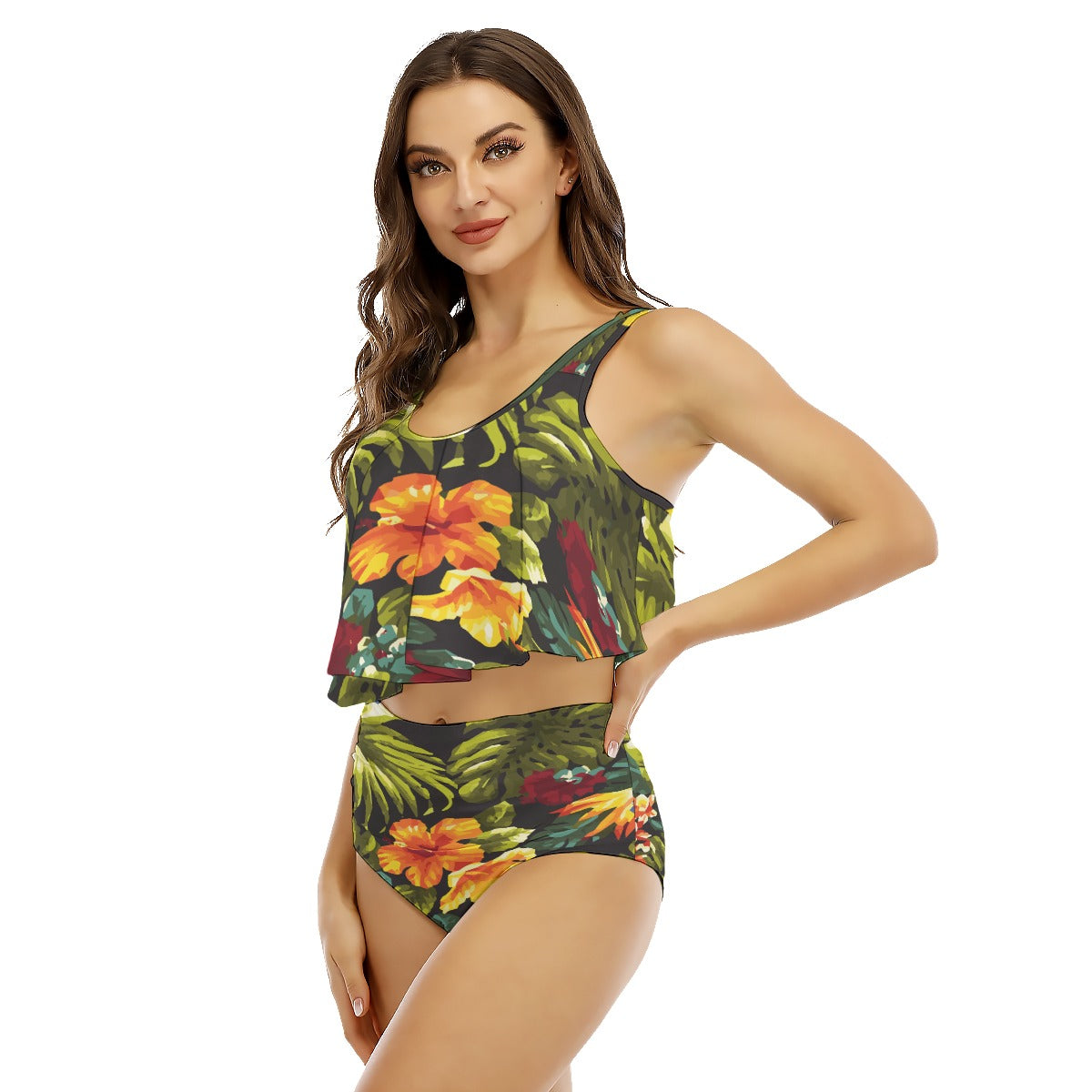 All-Over Print Women's Ruffled Vest Bikini Swimsuit