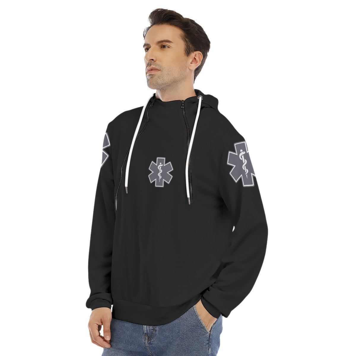 All-Over Print Men's Hoodie With Placket Double Zipper