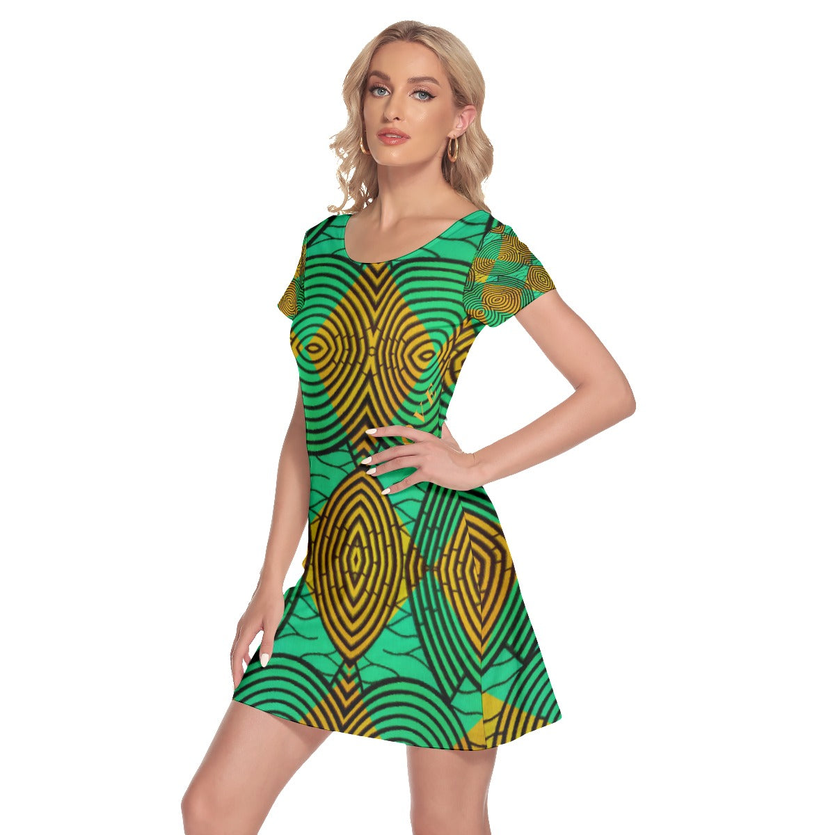 All-Over Print Women's Short Sleeve O-neck Dress