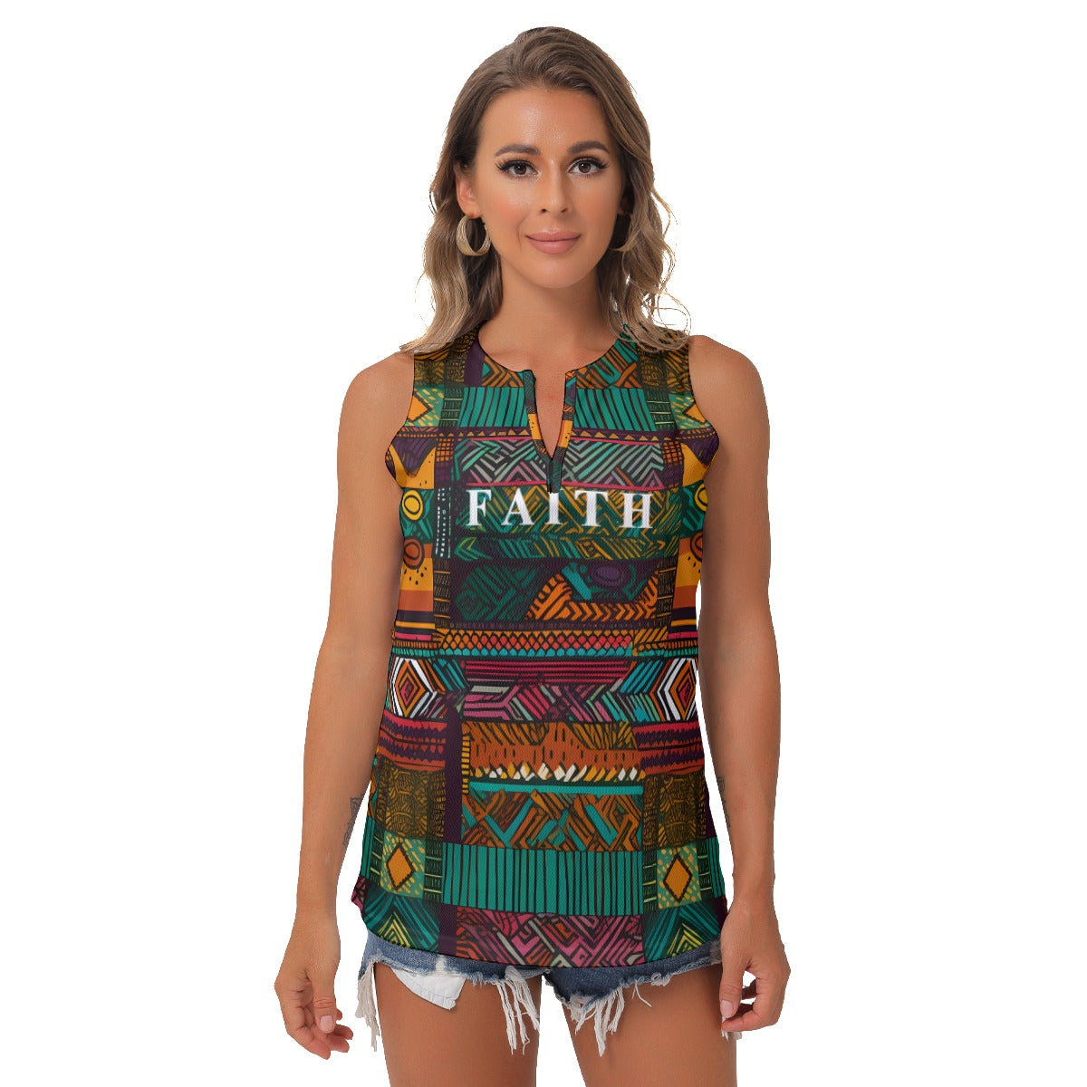 All-Over Print Women's Sleeveless V-Neck Top