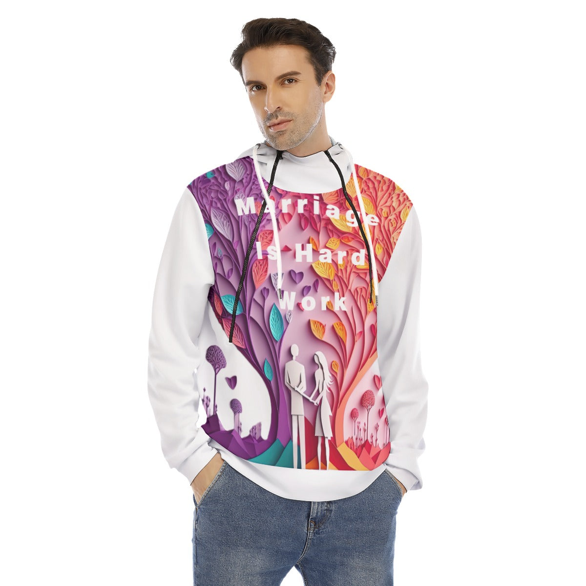 All-Over Print Men's Hoodie With Placket Double Zipper