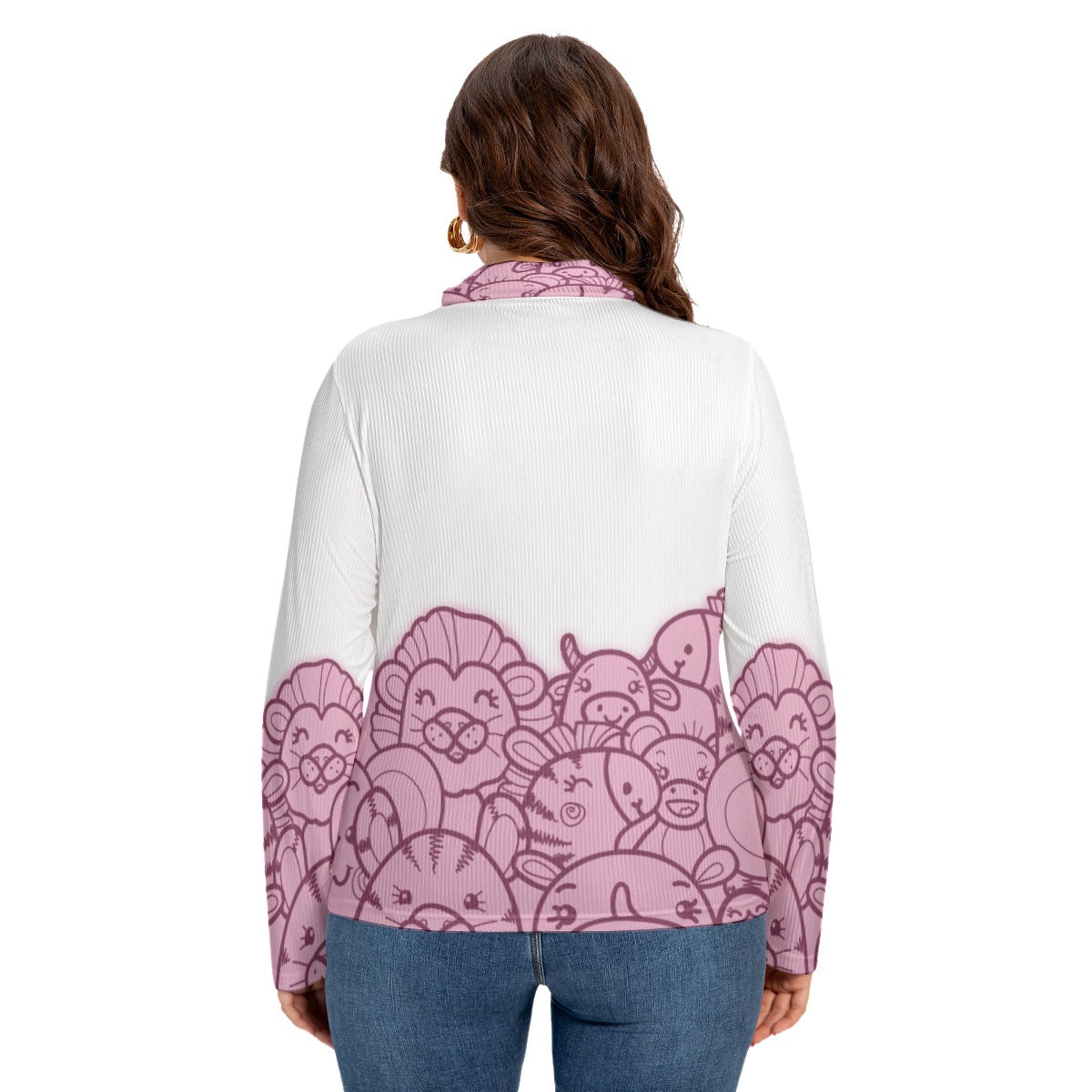 All-Over Print Women's Turtleneck T-shirt With Long Sleeve(Plus Size)