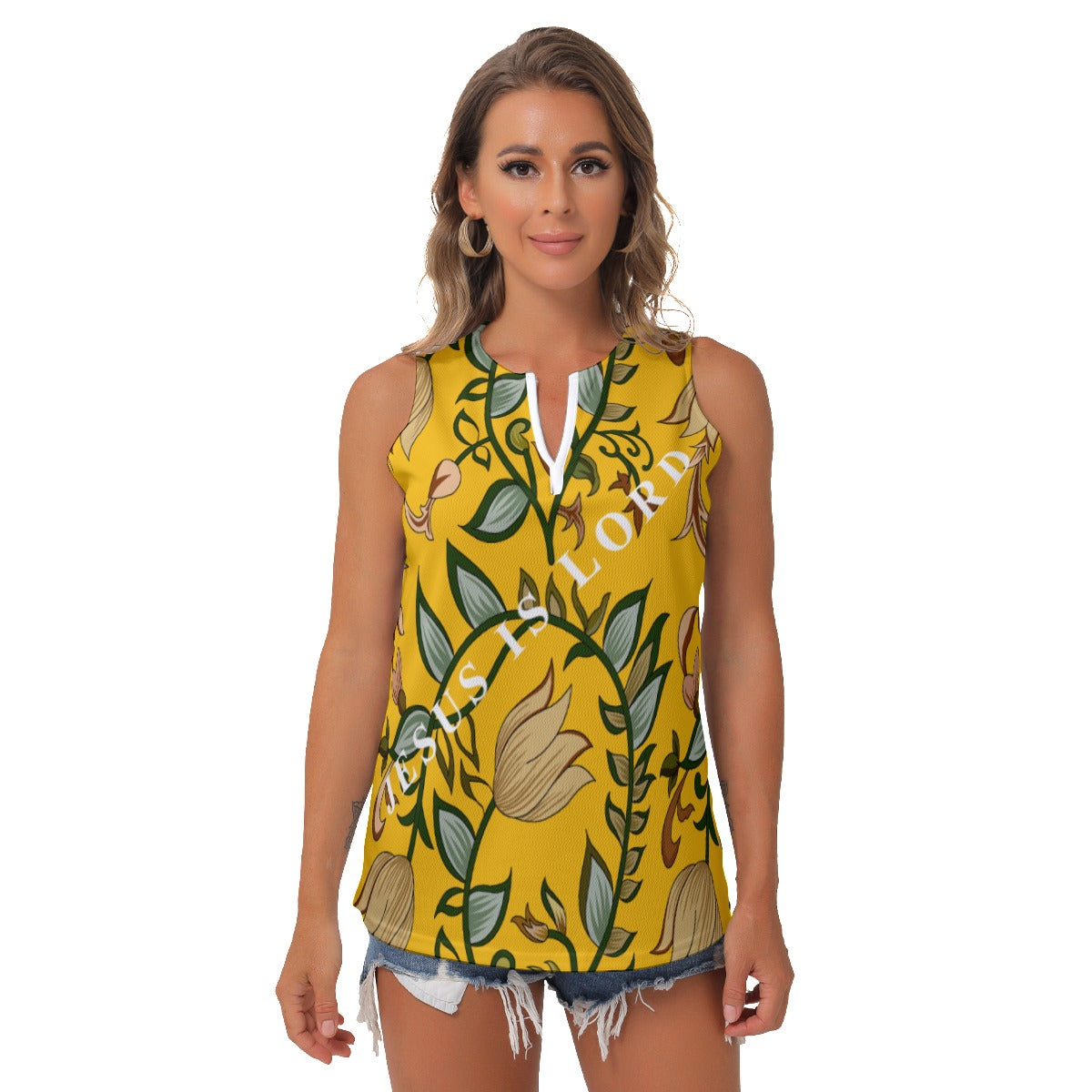 All-Over Print Women's Sleeveless V-Neck Top