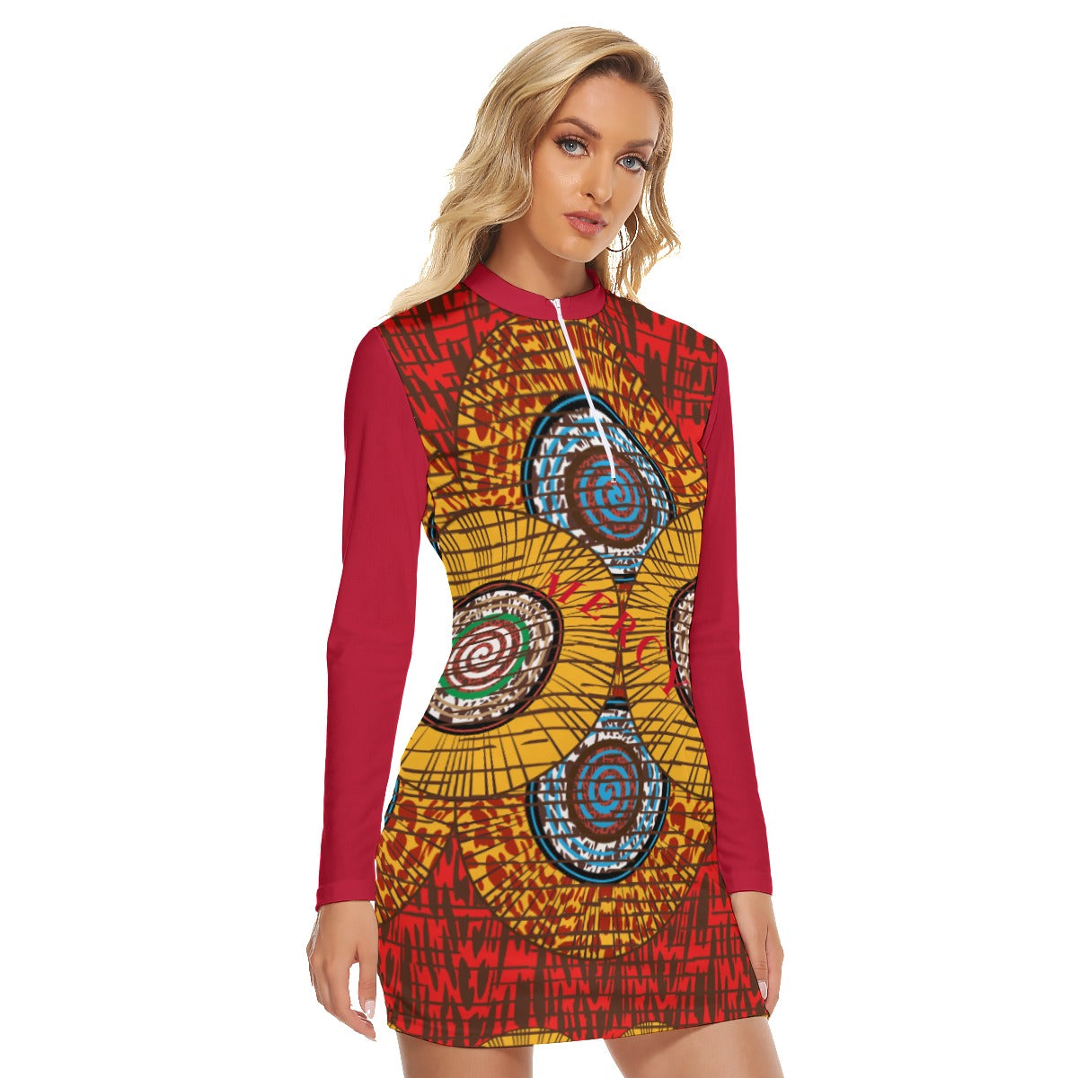 All-Over Print Women's Zip Front Tight Dress