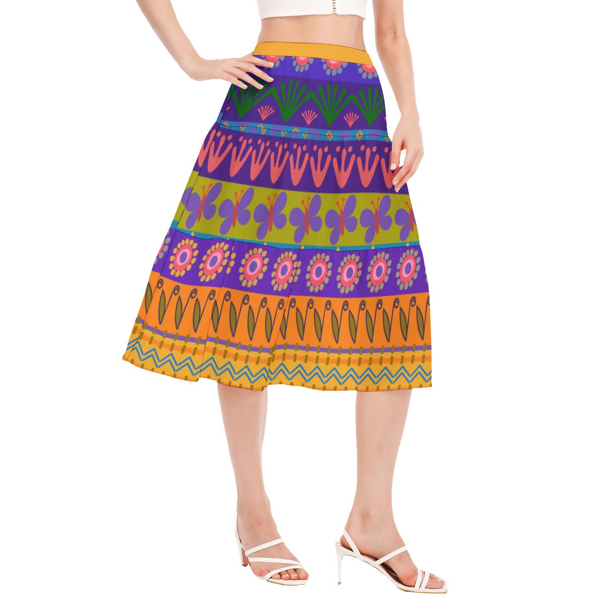 All-Over Print Women's Stitched Pleated Chiffon Skirt