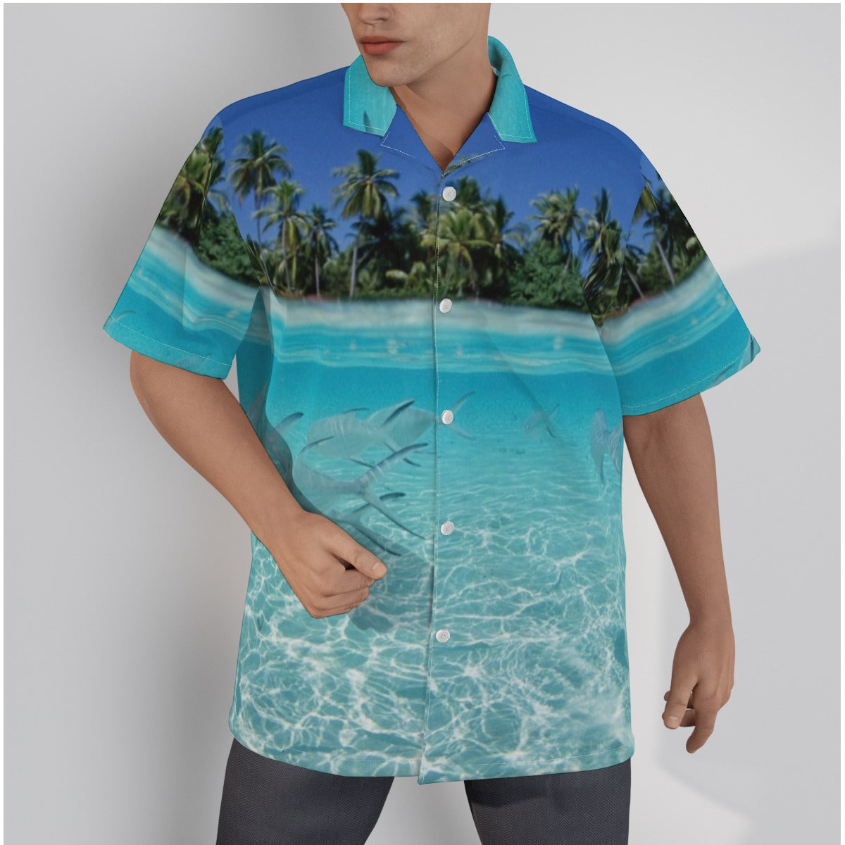 All-Over Print Men's Hawaiian Shirt With Button Closure