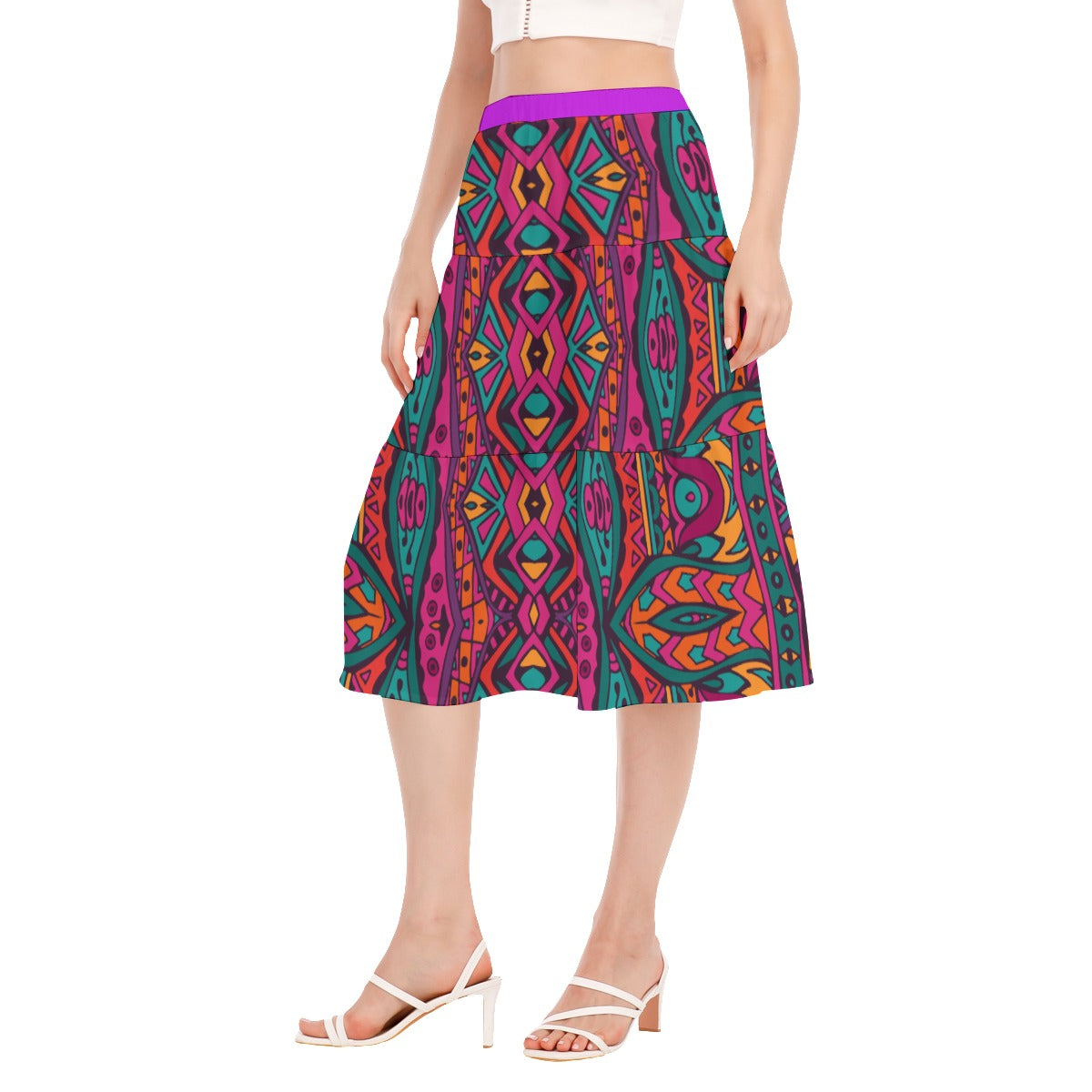 All-Over Print Women's Stitched Pleated Chiffon Skirt