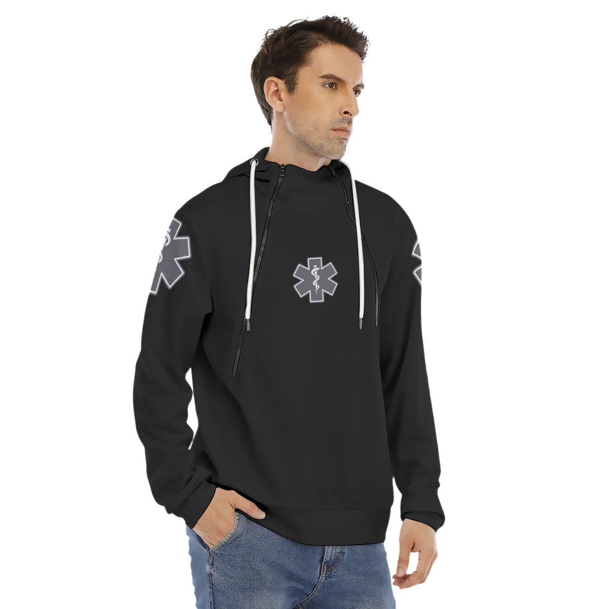 All-Over Print Men's Hoodie With Placket Double Zipper