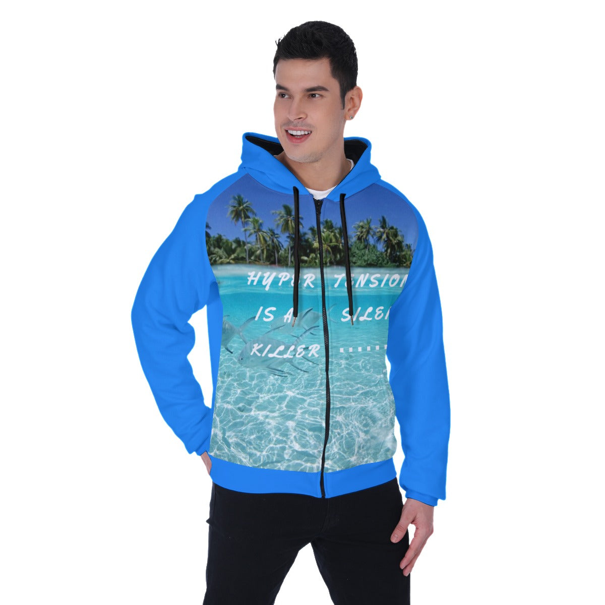 All-Over Print Men's Heavy Fleece Raglan Zip Up Hoodie With Pocket