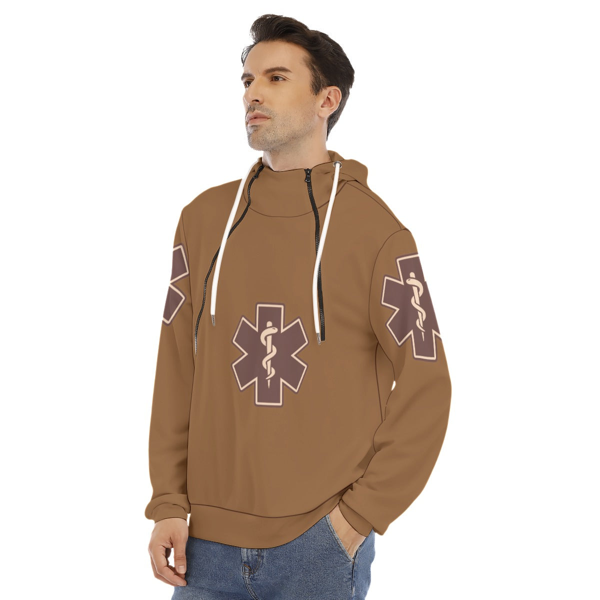 All-Over Print Men's Hoodie With Placket Double Zipper