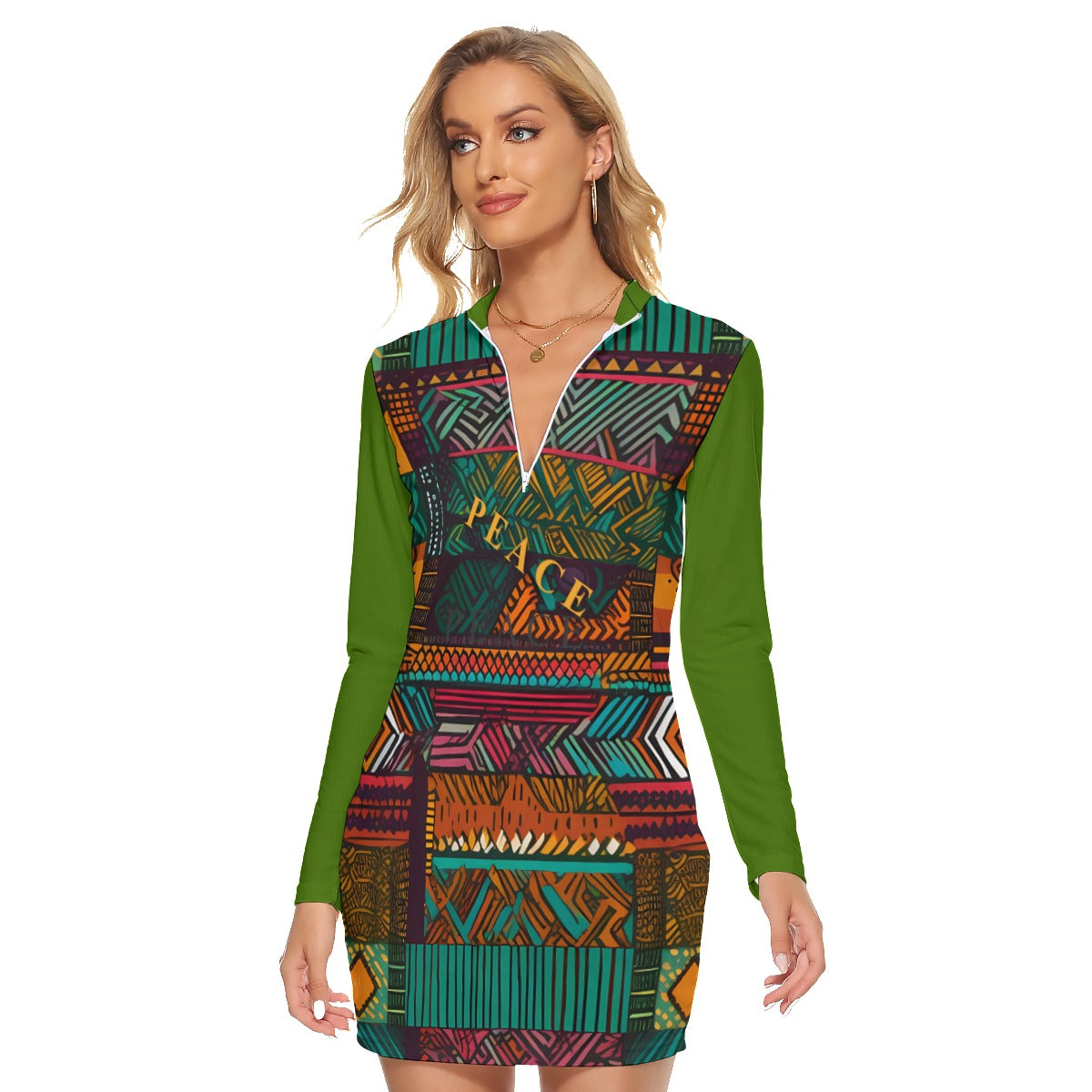 All-Over Print Women's Zip Front Tight Dress