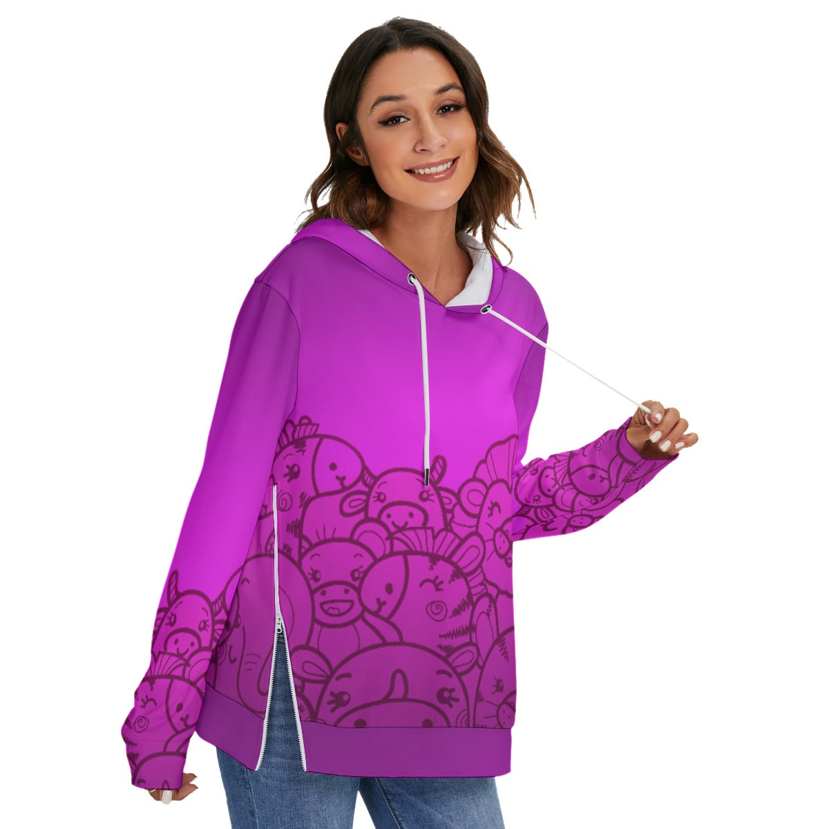 All-Over Print Women's Heavy Fleece Zip-on-the-Side Hoodie