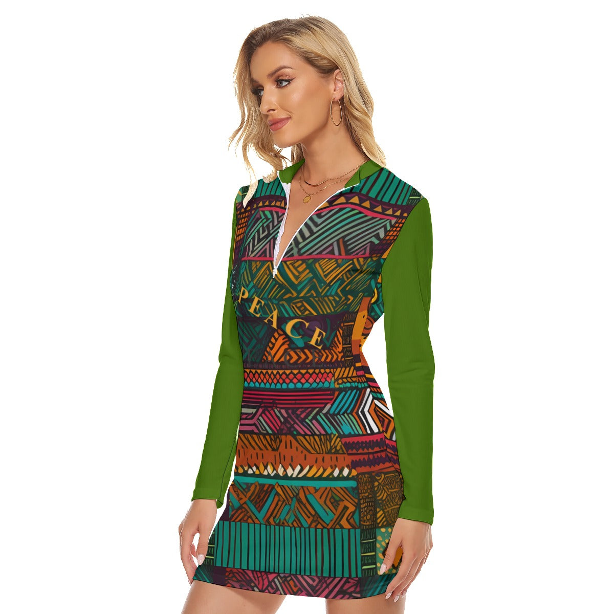 All-Over Print Women's Zip Front Tight Dress