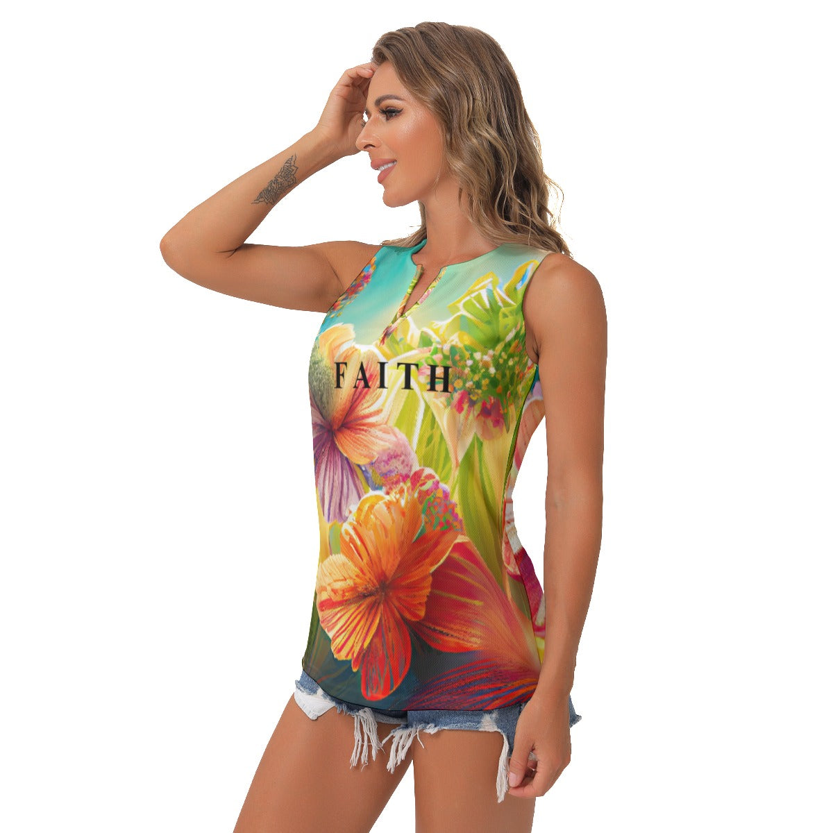 All-Over Print Women's Sleeveless V-Neck Top