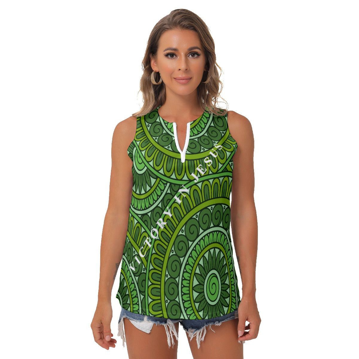 All-Over Print Women's Sleeveless V-Neck Top