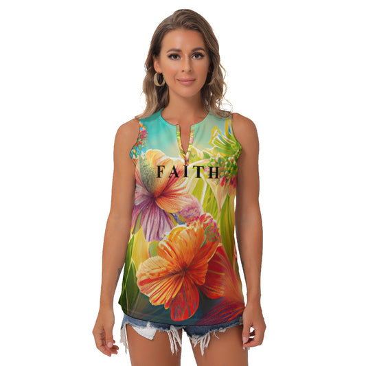 All-Over Print Women's Sleeveless V-Neck Top