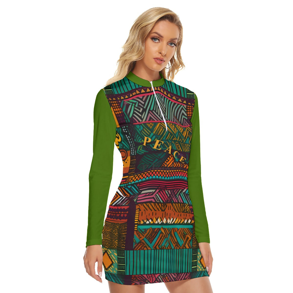 All-Over Print Women's Zip Front Tight Dress