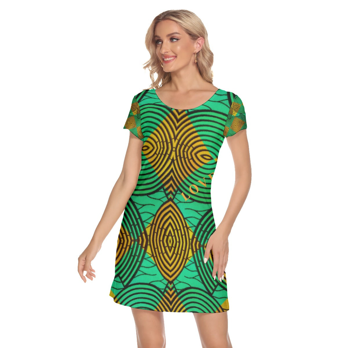 All-Over Print Women's Short Sleeve O-neck Dress