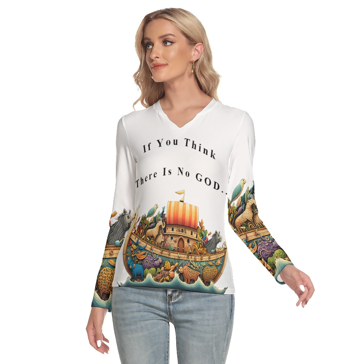 All-Over Print Women's V-Neck Long Sleeves T-Shirt