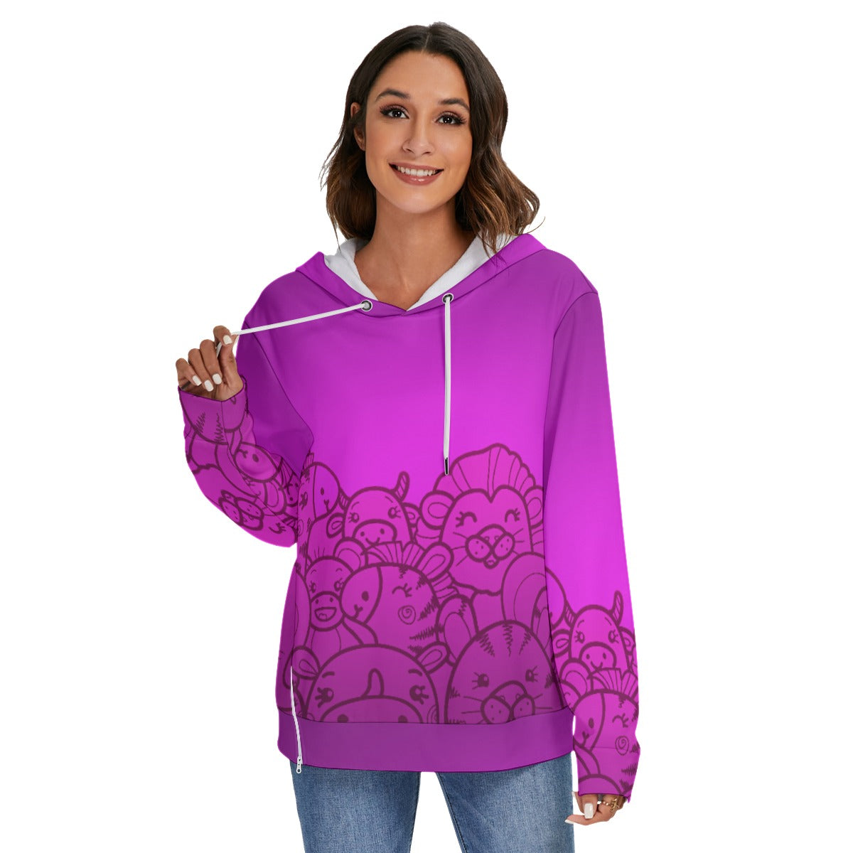 All-Over Print Women's Heavy Fleece Zip-on-the-Side Hoodie