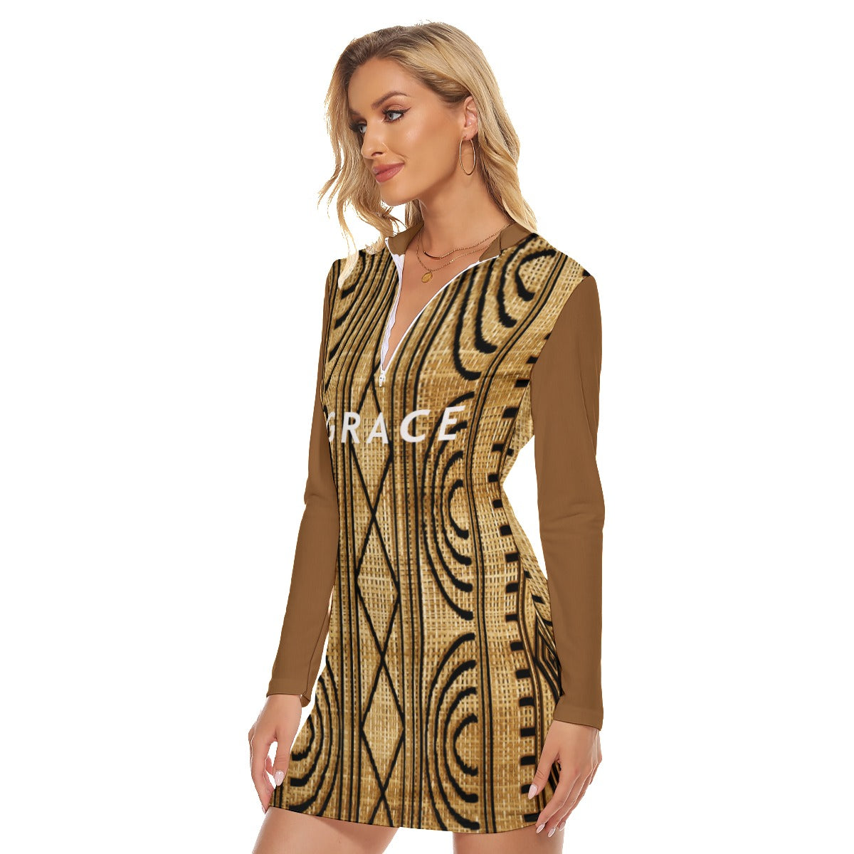 All-Over Print Women's Zip Front Tight Dress