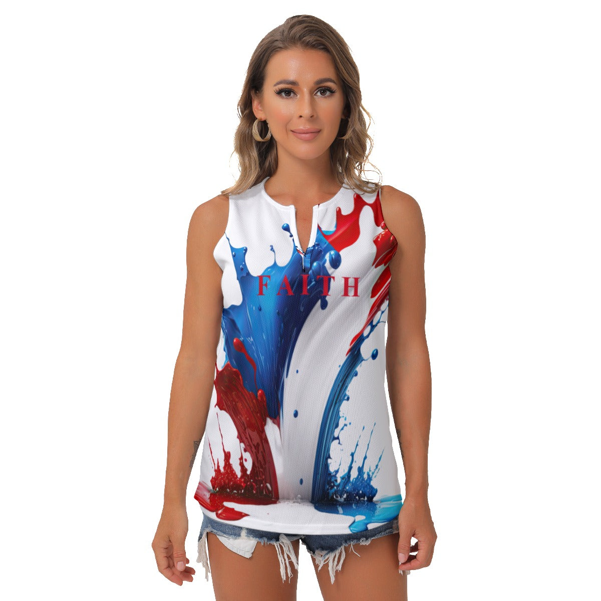 All-Over Print Women's Sleeveless V-Neck Top